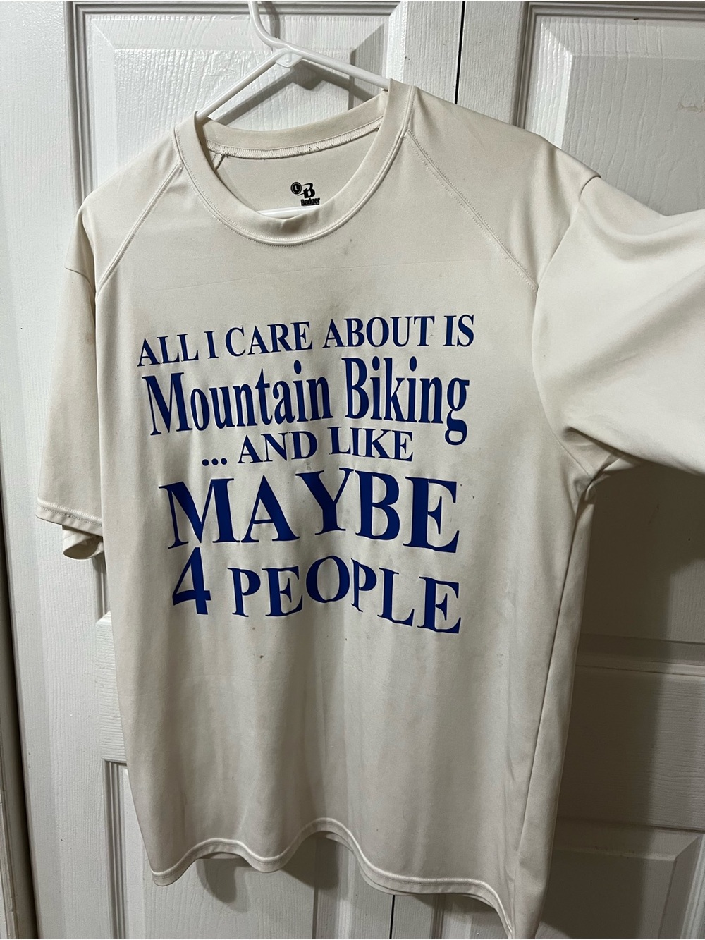Men's Short Sleeve Tee - Cream with Blue Graphic